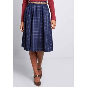 Modcloth Blue Plaid Skater Skirt